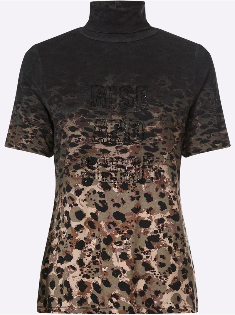 T-shirt à col roulé imprimé animal décoratif - taille standard - helline Noir Vert - Kiabi