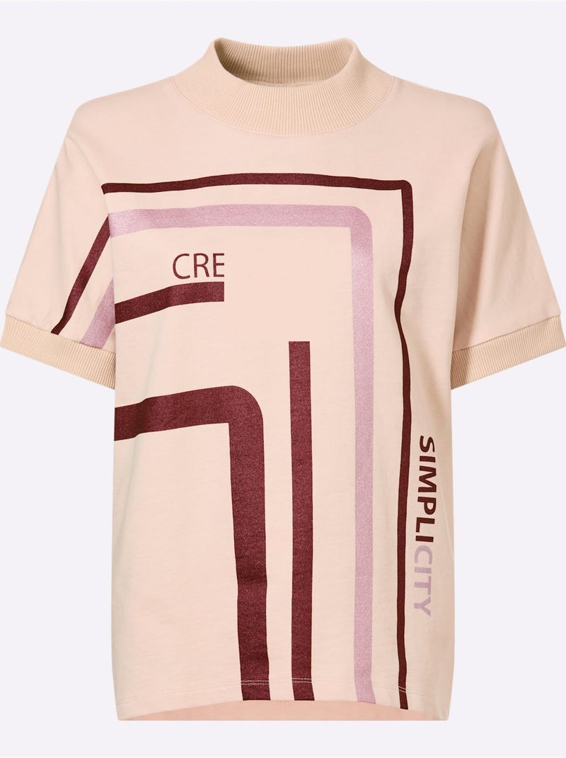 T-shirt à col roulé imprimé brillant tendance - taille standard - helline Marron/Rose - Kiabi