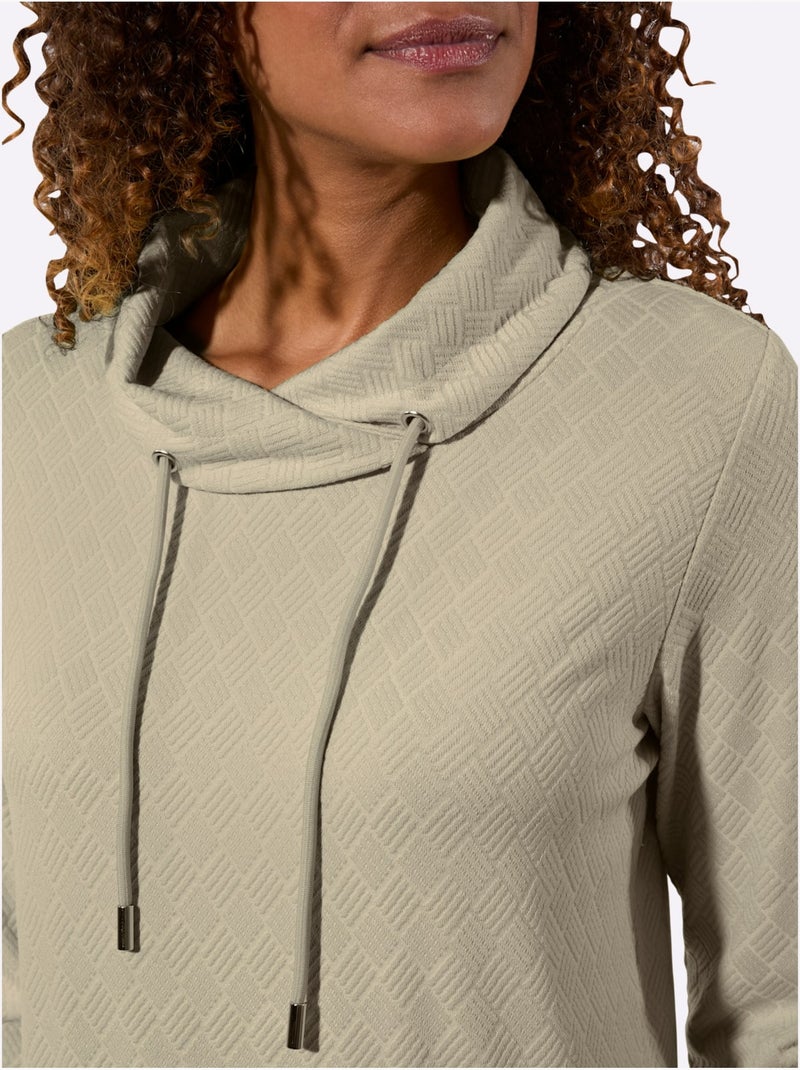 T-shirt à Col Roulé Jacquard En Jersey Tendance - Taille Standard - Witt Beige - Kiabi