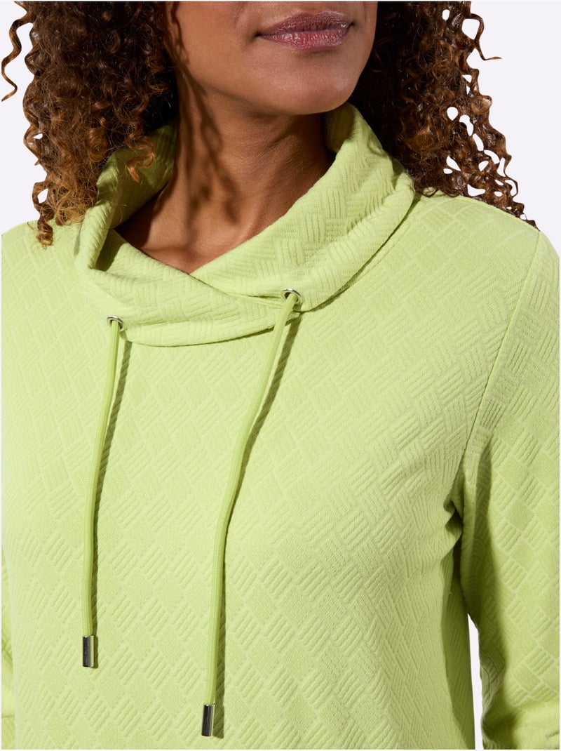 T-shirt à Col Roulé Jacquard En Jersey Tendance - Taille Standard - Witt Vert pistache - Kiabi
