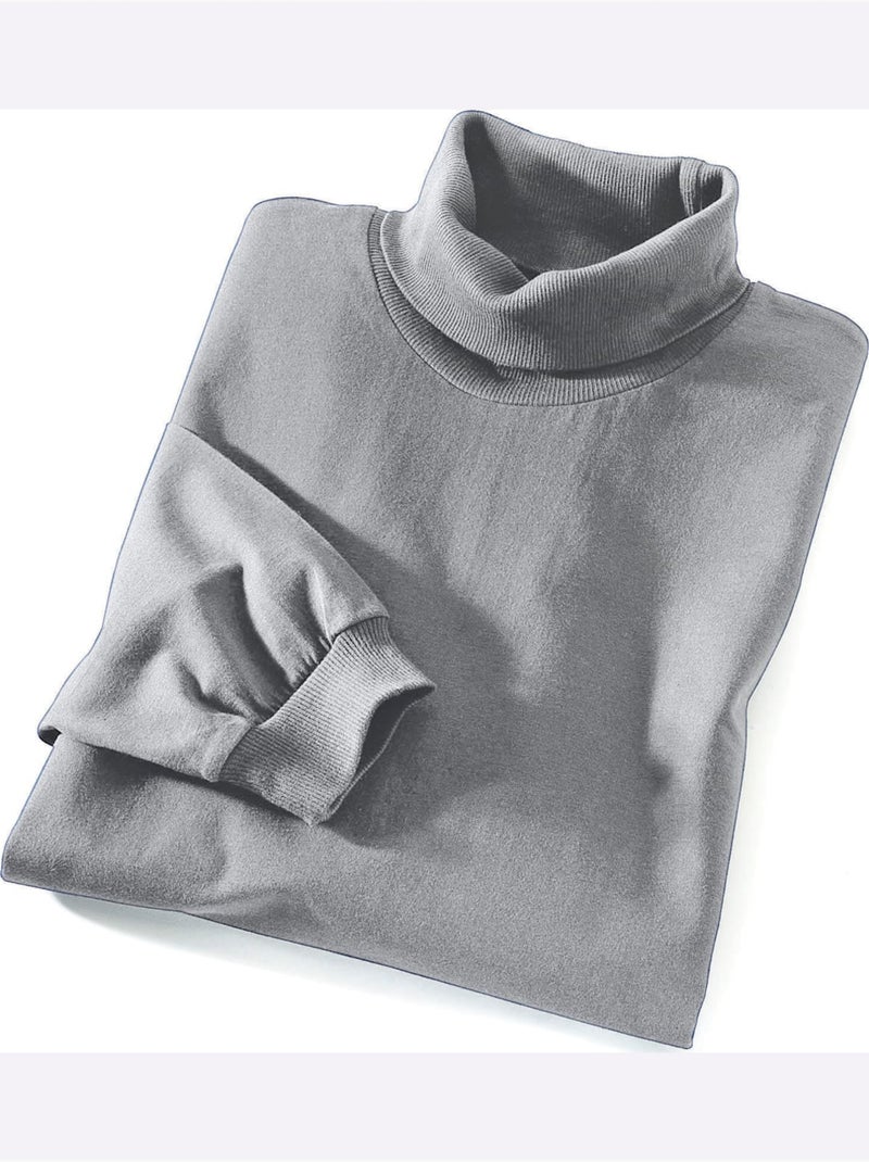 T-shirt à col roulé jersey fin - taille standard - moda vilona Gris chiné - Kiabi