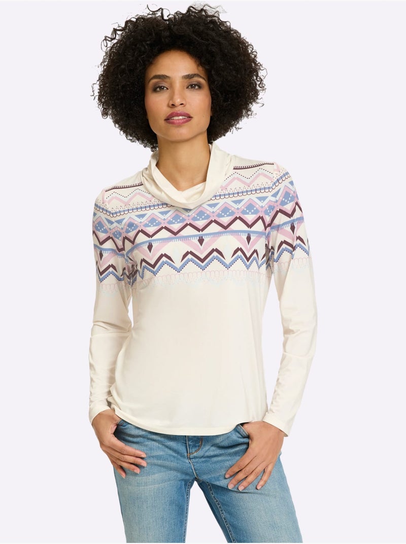 T-shirt à col roulé joli motif norvégien - taille standard - helline Blanc Bleu - Kiabi