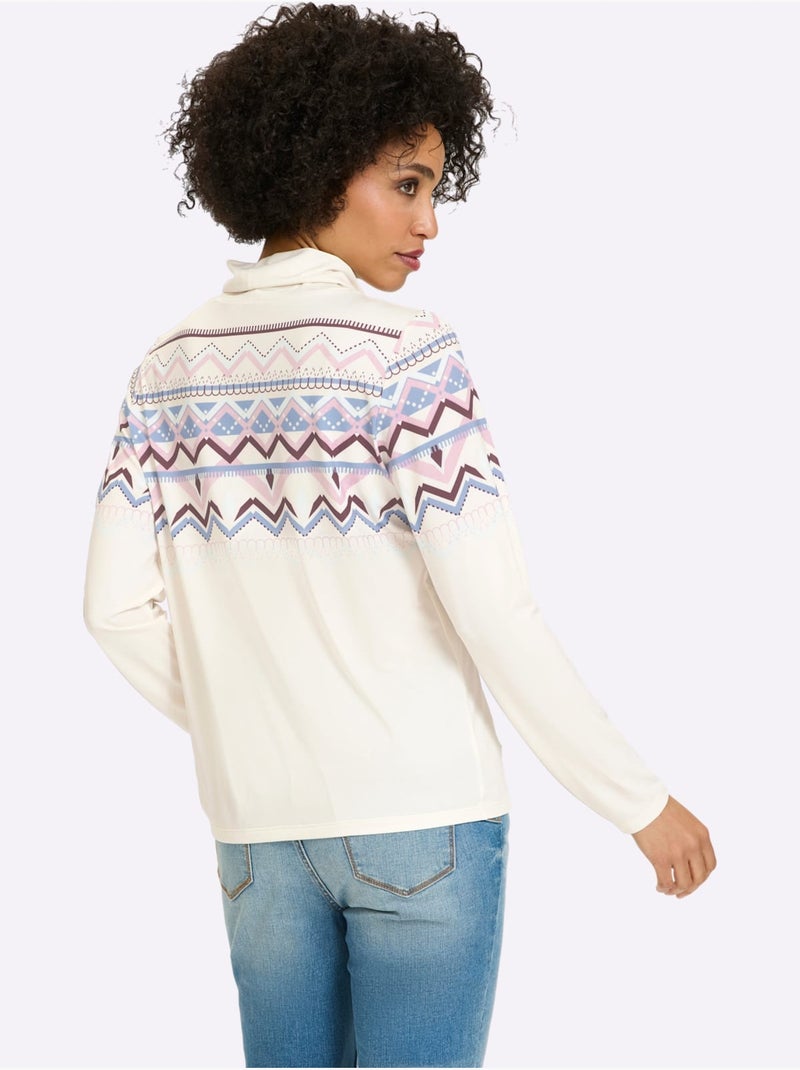 T-shirt à col roulé joli motif norvégien - taille standard - helline Blanc Bleu - Kiabi
