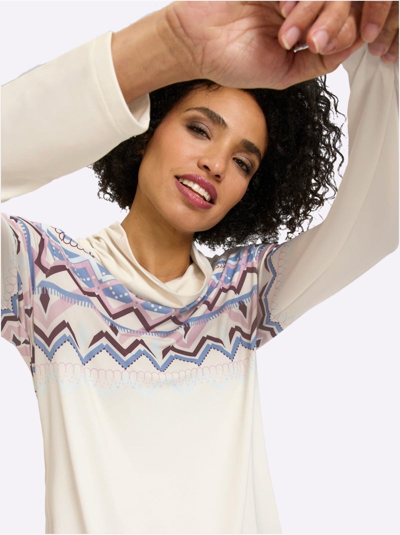 T-shirt à col roulé joli motif norvégien - taille standard - helline Blanc Bleu - Kiabi