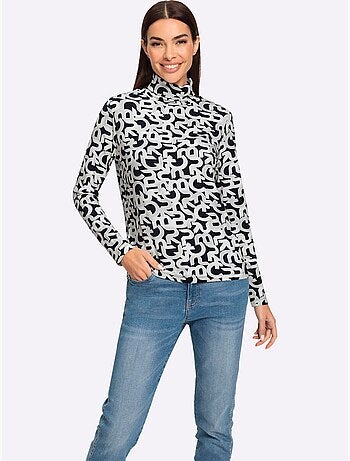 T-shirt à Col Roulé Motif Imprimé Exclusif - Taille Standard - Helline