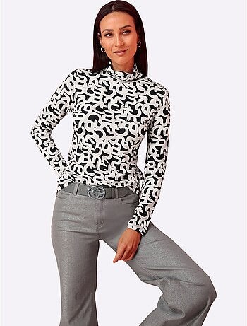 T-shirt à Col Roulé Motif Imprimé Exclusif - Taille Standard - Helline
