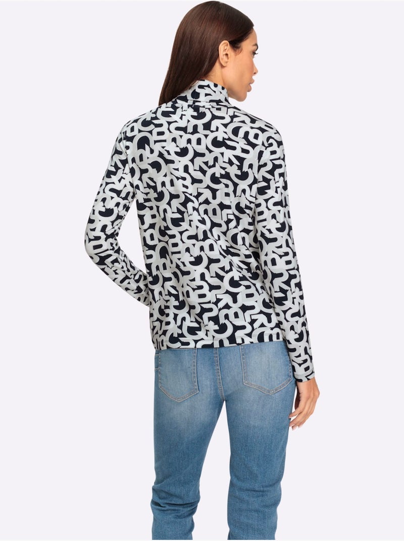 T-shirt à Col Roulé Motif Imprimé Exclusif - Taille Standard - Helline Ecru/Marine - Kiabi