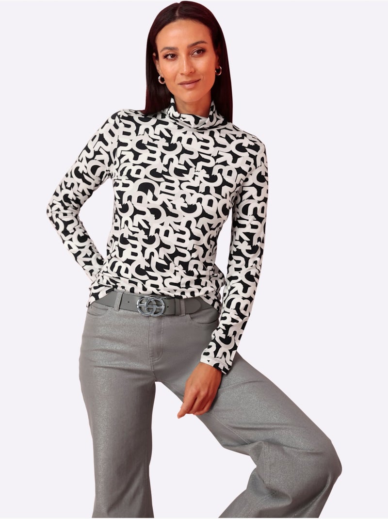 T-shirt à Col Roulé Motif Imprimé Exclusif - Taille Standard - Helline Ecru/Marine - Kiabi