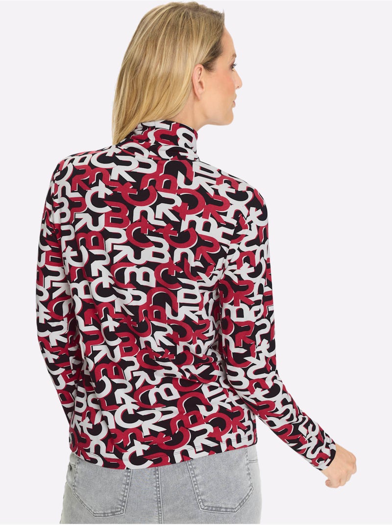 T-shirt à Col Roulé Motif Imprimé Exclusif - Taille Standard - Helline Noir Rouge - Kiabi