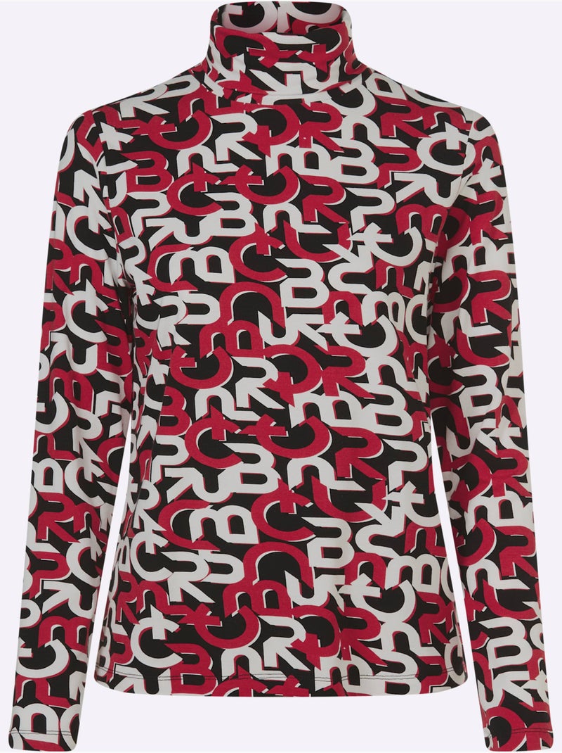 T-shirt à Col Roulé Motif Imprimé Exclusif - Taille Standard - Helline Noir Rouge - Kiabi