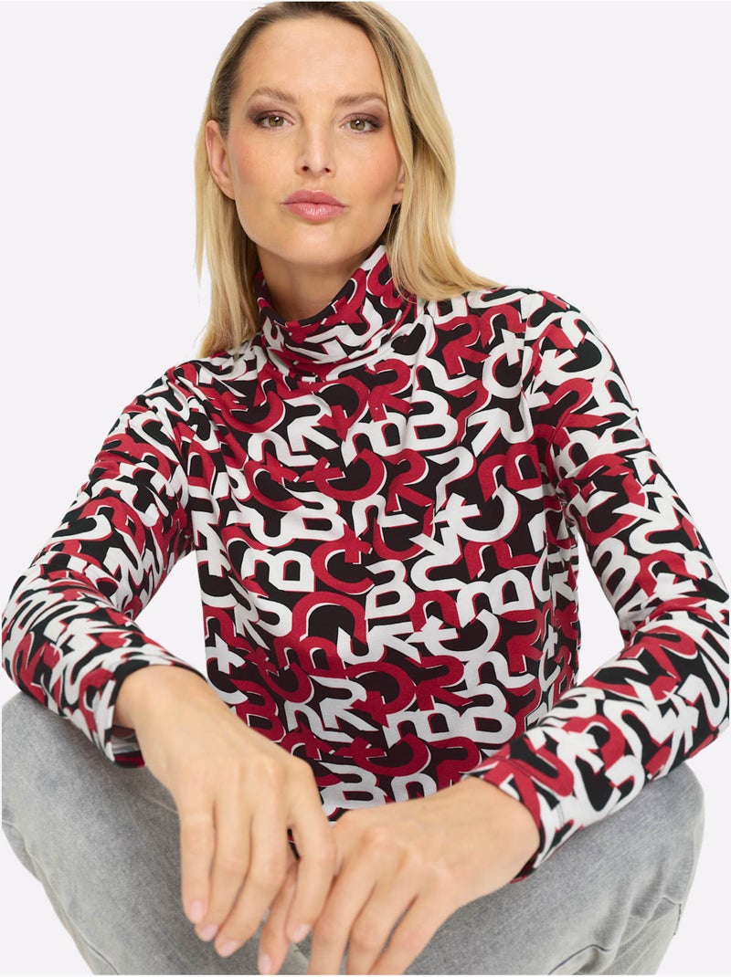 T-shirt à Col Roulé Motif Imprimé Exclusif - Taille Standard - Helline Noir Rouge - Kiabi