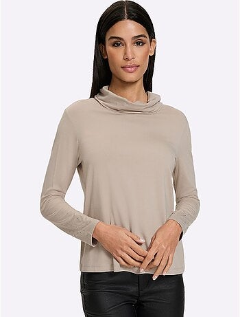 T-shirt à col roulé petites pierres brillantes fantaisie - taille standard - helline