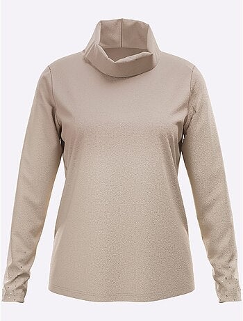 T-shirt à col roulé petites pierres brillantes fantaisie - taille standard - helline