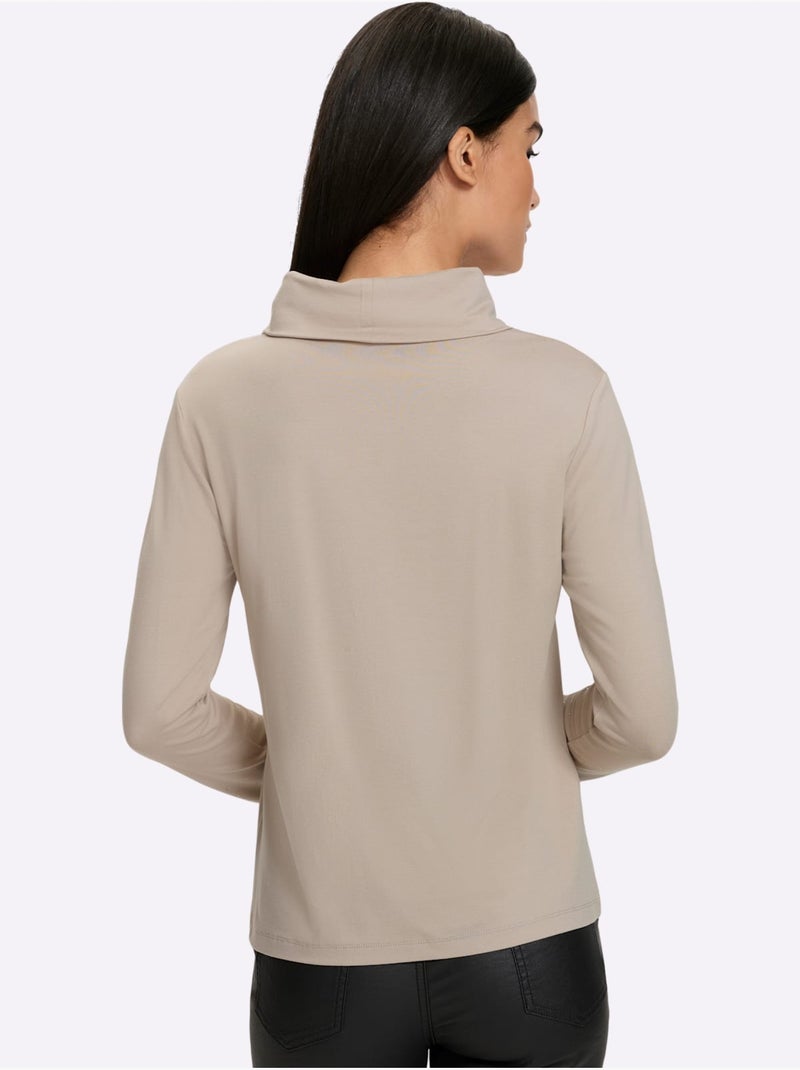 T-shirt à col roulé petites pierres brillantes fantaisie - taille standard - helline Beige - Kiabi