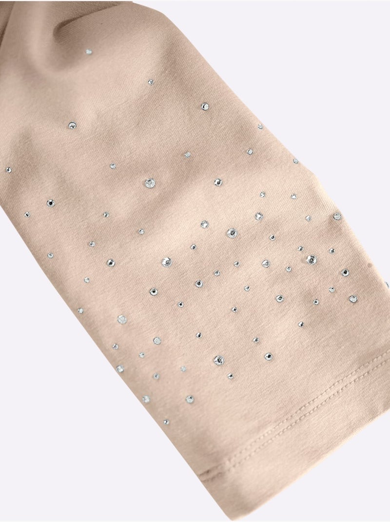 T-shirt à col roulé petites pierres brillantes fantaisie - taille standard - helline Beige - Kiabi