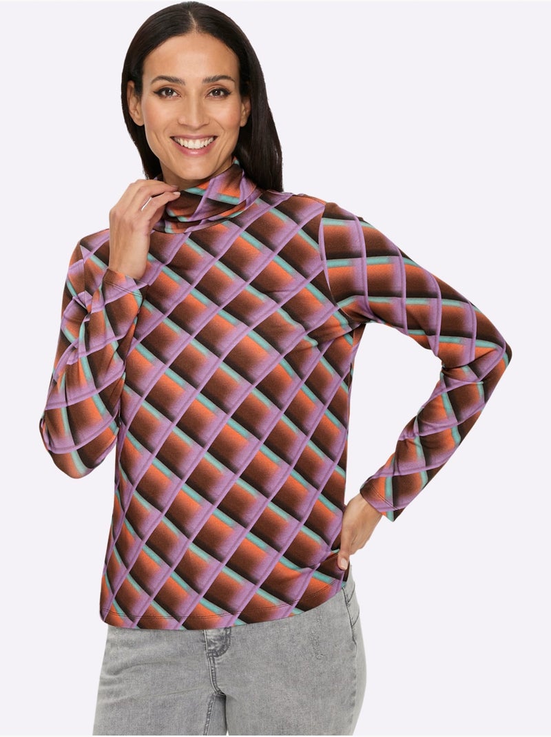 T-shirt à col roulé viscose - taille standard - helline Marron/Rose - Kiabi