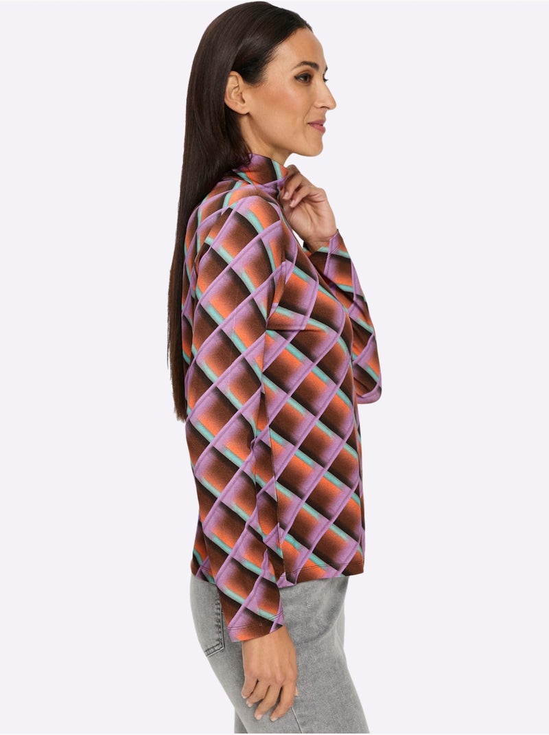 T-shirt à col roulé viscose - taille standard - helline Marron/Rose - Kiabi