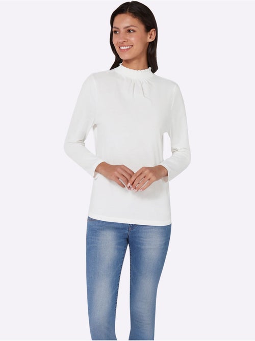 T-shirt à col smocké avec fronces devant et manches longues - taille standard - moda vilona - Kiabi