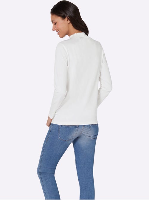 T-shirt à col smocké avec fronces devant et manches longues - taille standard - moda vilona - Kiabi