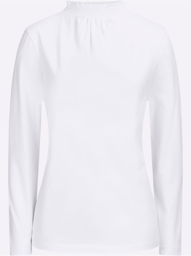 T-shirt à col smocké avec fronces devant et manches longues - taille standard - moda vilona Ecru - Kiabi