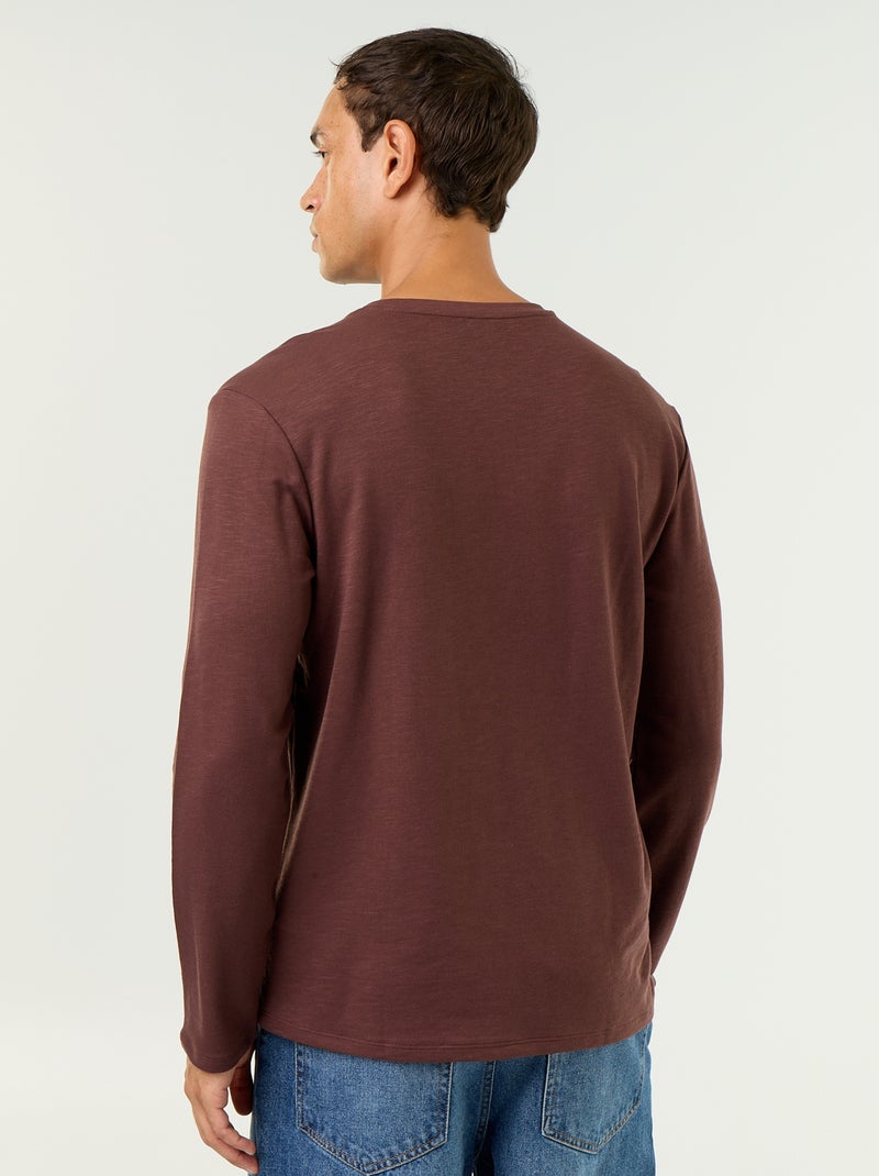 T-shirt à col tunisien à manches longues Marron - Kiabi
