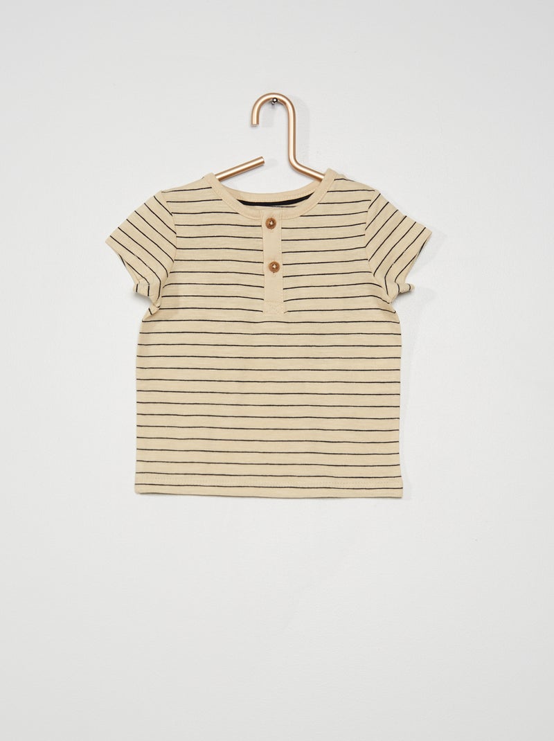 T-shirt à col tunisien beige - Kiabi