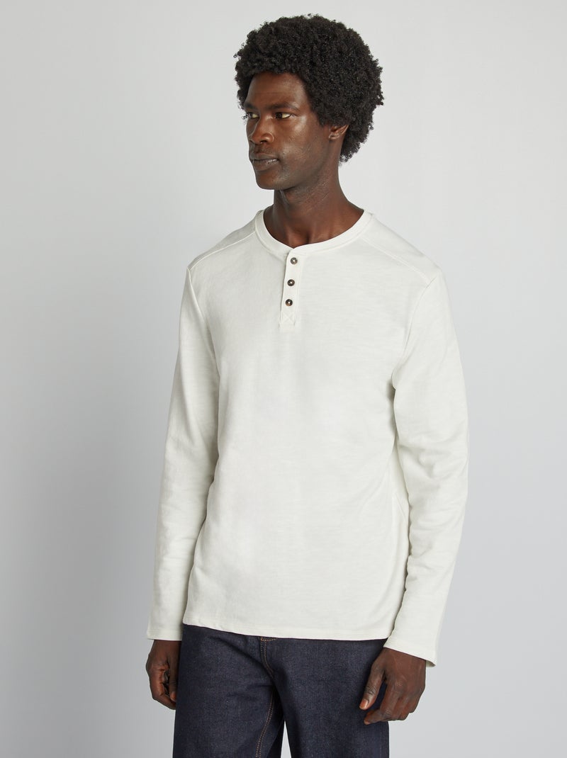 T-shirt à col tunisien blanc - Kiabi