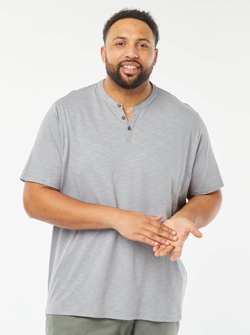 T-shirt à col tunisien Bleu - Kiabi