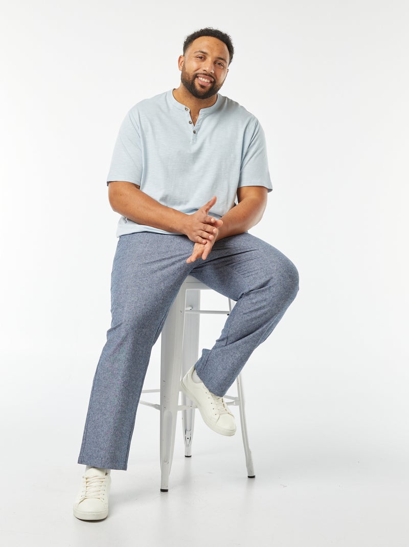 T-shirt à col tunisien Bleu - Kiabi