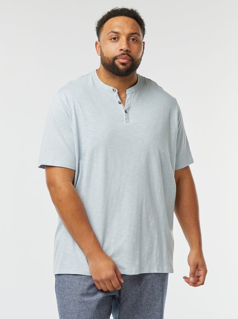 T-shirt à col tunisien Bleu - Kiabi