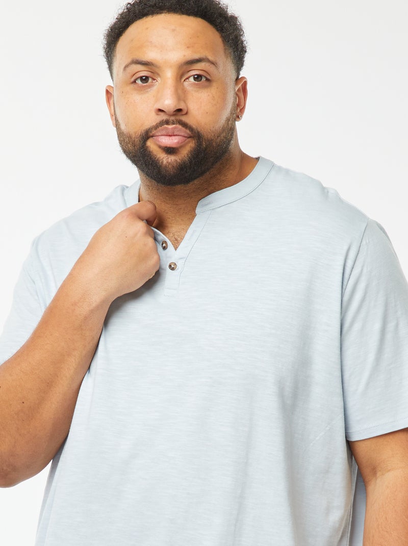 T-shirt à col tunisien Bleu - Kiabi