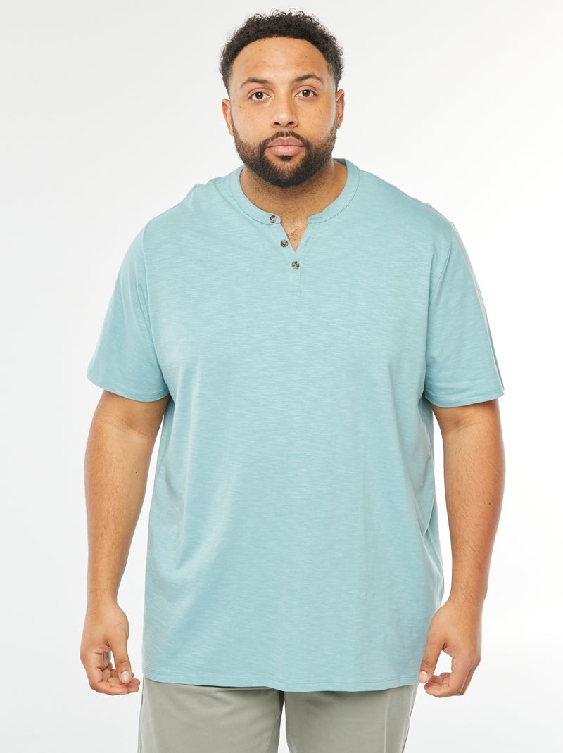 T-shirt à col tunisien Bleu - Kiabi