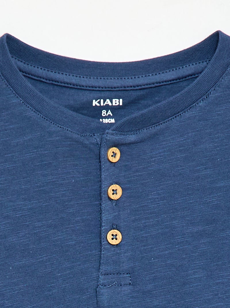 T-shirt à col tunisien Bleu - Kiabi