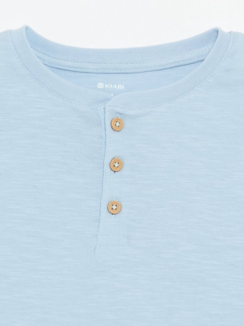 T-shirt à col tunisien Bleu - Kiabi