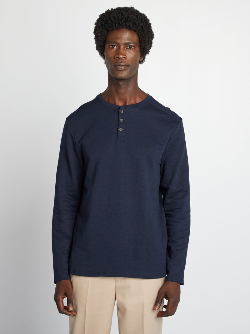 T-shirt à col tunisien Bleu marine - Kiabi