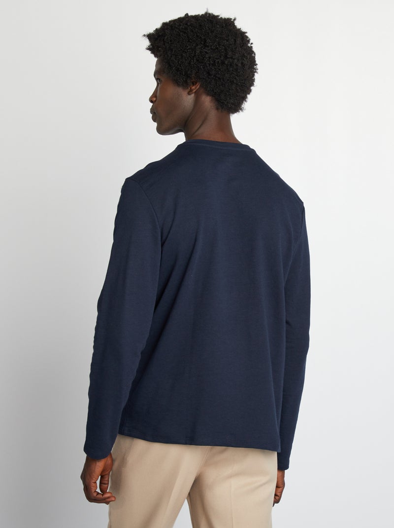 T-shirt à col tunisien Bleu marine - Kiabi