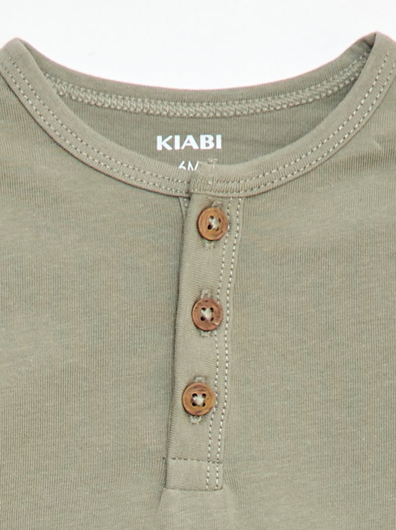 T-shirt à col tunisien boutonné Vert - Kiabi