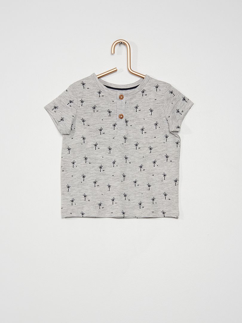 T-shirt à col tunisien gris - Kiabi