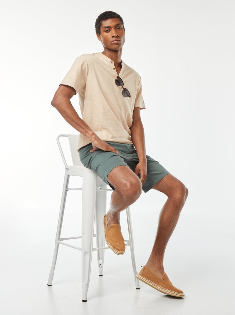 T-shirt à col tunisien manches courtes Beige - Kiabi