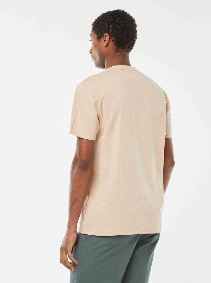 T-shirt à col tunisien manches courtes Beige - Kiabi