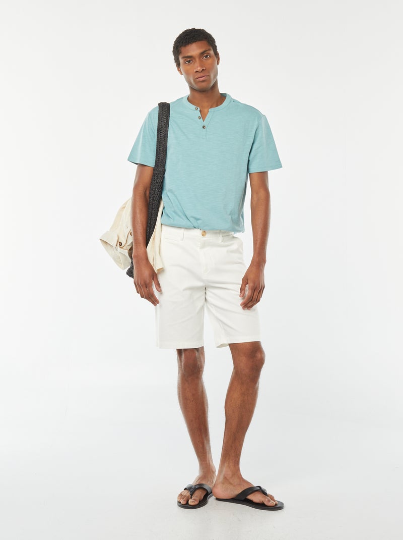 T-shirt à col tunisien manches courtes Bleu - Kiabi