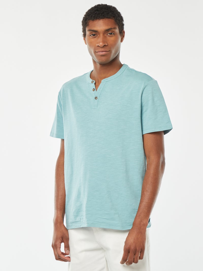 T-shirt à col tunisien manches courtes Bleu - Kiabi