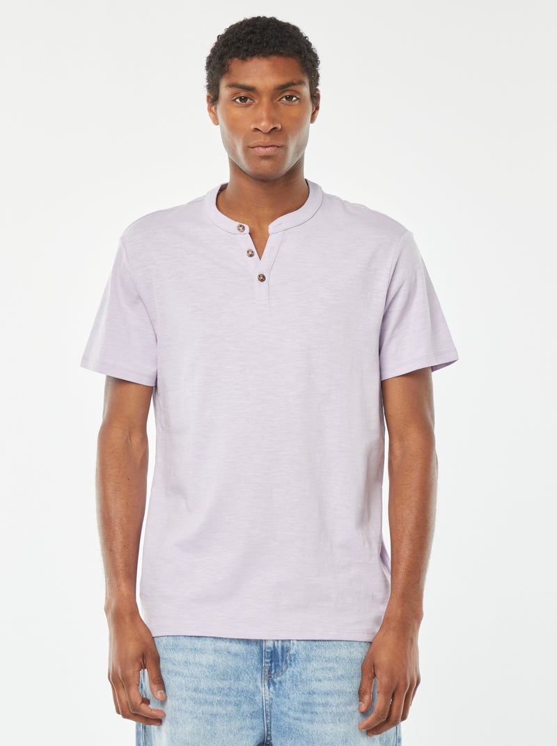 T-shirt à col tunisien manches courtes Lilas - Kiabi