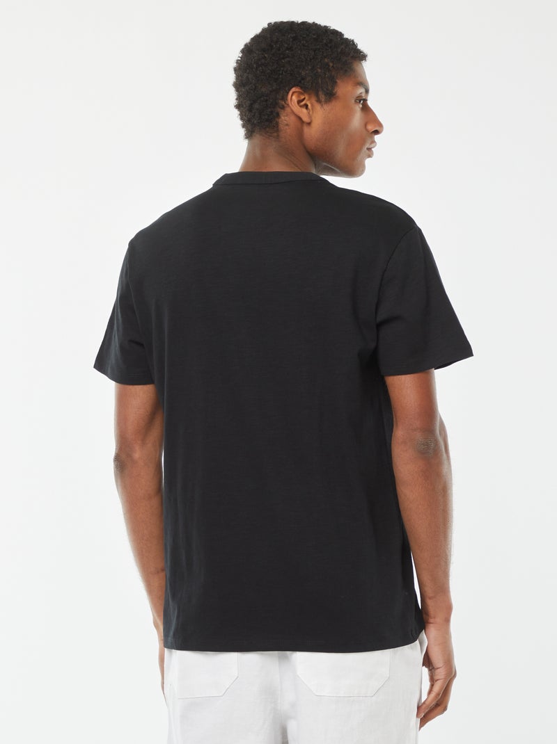 T-shirt à col tunisien manches courtes Noir - Kiabi