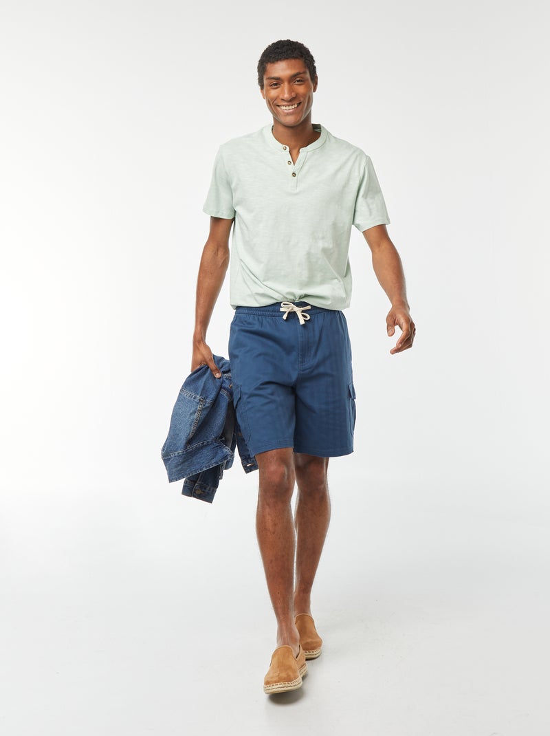 T-shirt à col tunisien manches courtes Vert amande - Kiabi