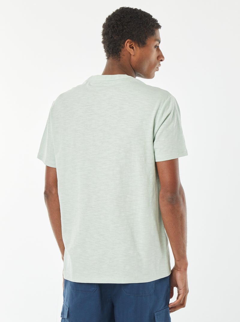 T-shirt à col tunisien manches courtes Vert amande - Kiabi