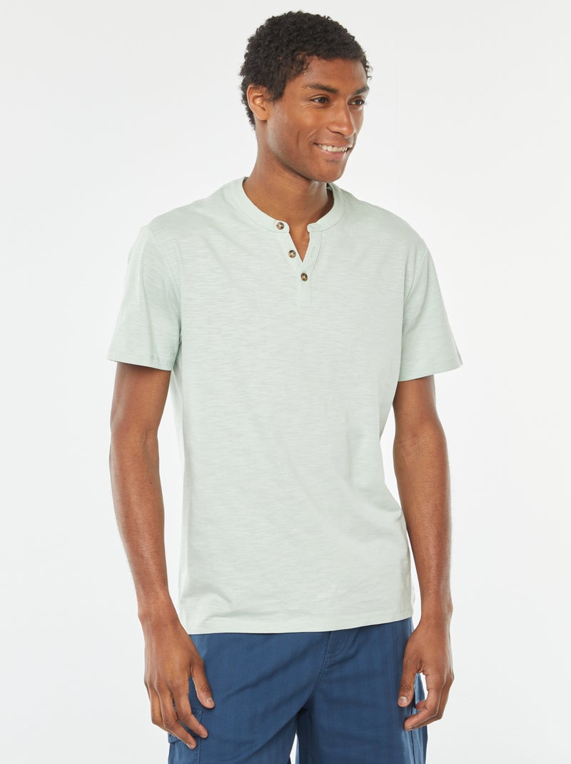 T-shirt à col tunisien manches courtes Vert amande - Kiabi