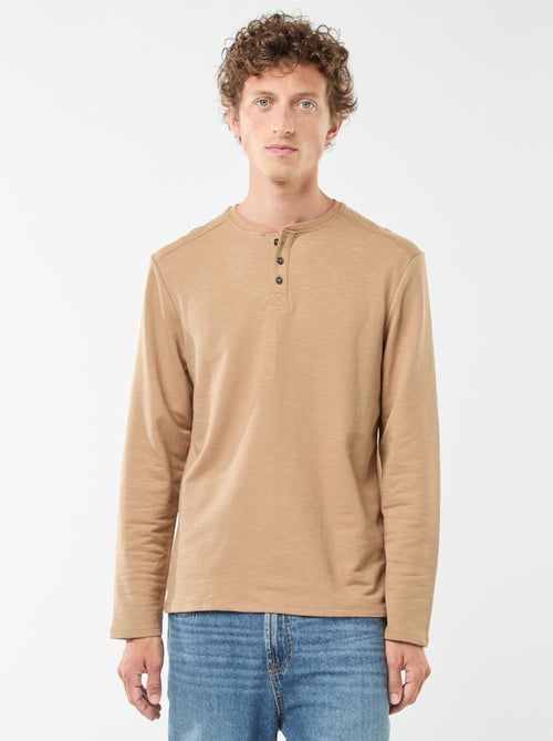 T-shirt à col tunisien manches longues - Kiabi