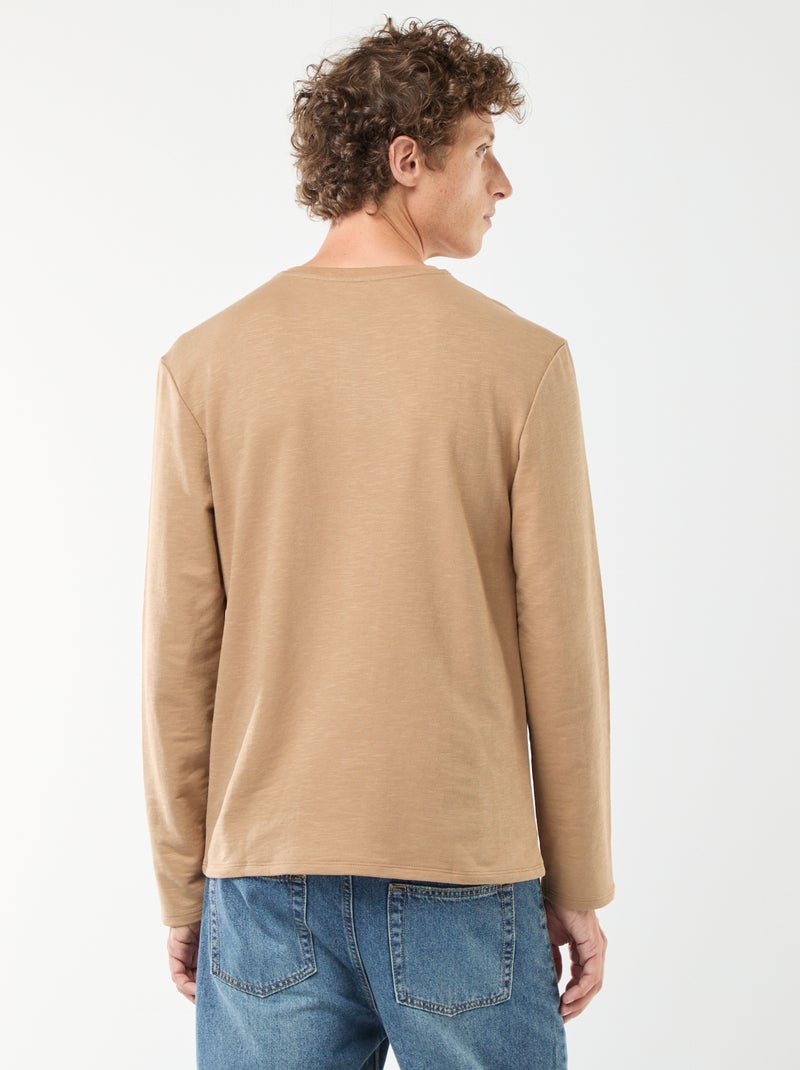 T-shirt à col tunisien manches longues Beige - Kiabi