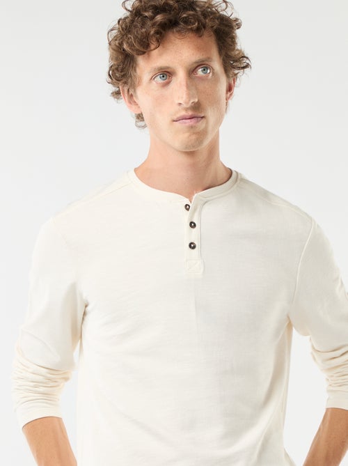 T-shirt à col tunisien manches longues - Kiabi